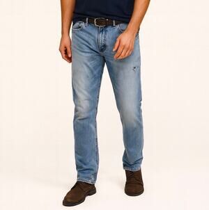 2/$30 American Eagle Slim Straight Jeans Blue Medium Wash Distressed Size 32/32